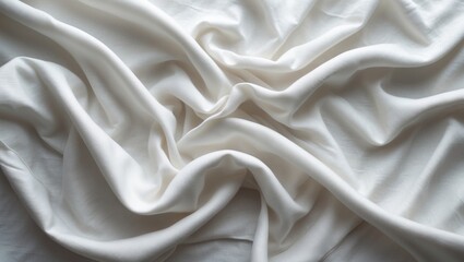 Poster - White crumpled or wavy fabric texture backdrop. Abstract linen cloth with gentle waves. Creases of satin, silk, and cotton materials. Smooth, elegant surface.