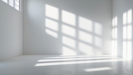 Poster - Abstract white studio background for product display. Empty room with window shadows. Present product with a blurred background.