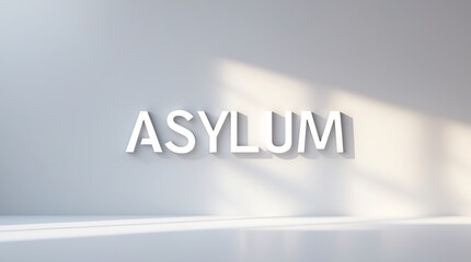 Poster - Unique artistic representation of the word Asylum on a clean backdrop with shadows