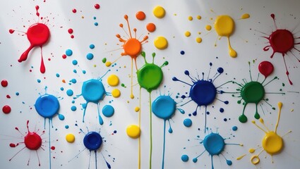 Poster - Polka dot paint on a white background, colorful paint, watercolor backdrop, multicolored polka dots