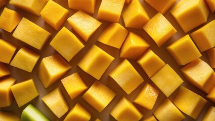 Aufkleber - Cubed mango backdrop, close-up view from above