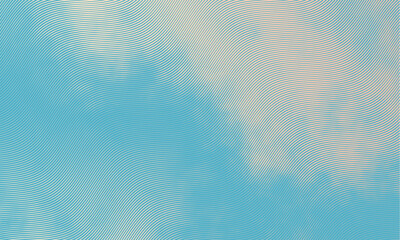 Fototapete - Abstract halftone grunge texture background image. Line art vintage vector background. Blue sky in engraving style.