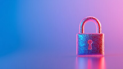 Poster - Futuristic Lock Symbol with Neon Colors Representing Security and Privacy Concepts in a Digital World