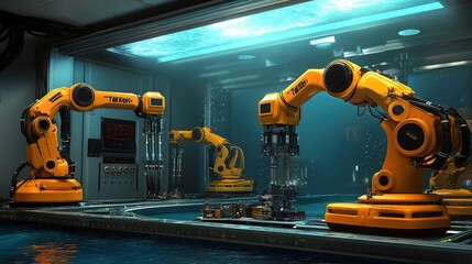 Poster - A deep-sea industrial lab where robotic systems manufacture marine equipment.