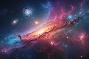 Wall Mural - Vibrant Abstract Space Galaxy Background Featuring Supernova Nebula