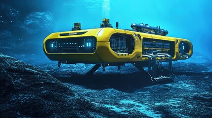 Poster - A futuristic subaquatic factory using robotic automation for deep-sea projects.