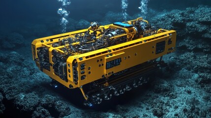 Poster - A futuristic subaquatic factory using robotic automation for deep-sea projects.