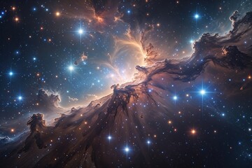 Wall Mural - Stunning Cosmic Display of a Dynamic Nebula and Bright Stars in a Captivating Universe