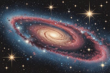 Wall Mural - stunning galactic art featuring mesmerizing spiral galaxy vibrant nebula and dazzling stars in retro
