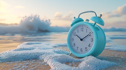 Poster - Ocean Waves and Alarm Clock at Sunrise