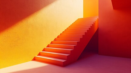 Poster - Orange Staircase Minimalist Abstract Architecture Design