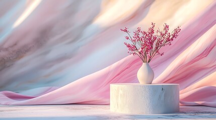 Poster - Pink Flowers White Vase Minimalist Still Life