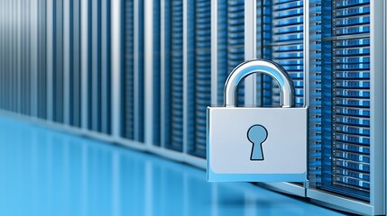 Poster - Secure data storage with padlock protecting server data in modern server room technology environment