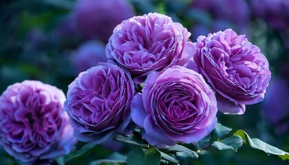 Wall Mural - brunch of purple magenta roses (rhapsody in blue) flowering in summer garden- 67728