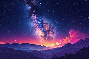 Wall Mural - Stunning Night Sky Vector Art with Illuminated Milky Way and Cosmic Galaxy Background