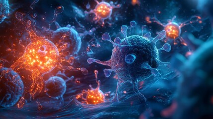 Poster - Vivid Medical representation of immunotherapy, medical approach that leverages body's immune system to fight diseases. Intersection of science background, Full HD, 32k Resolution