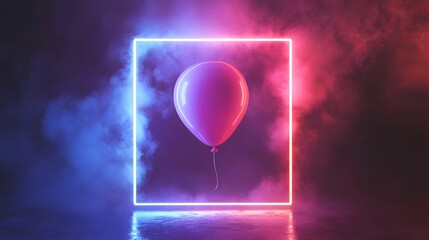 Wall Mural - pink balloon floating within neon light frame