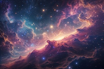 Wall Mural - Mesmerizing Cosmic Scenery Featuring Glowing Nebulae and Sparkling Stardust in a Vivid Universe