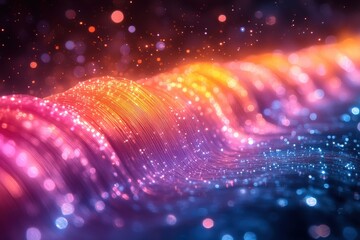 Poster - Colorful waves of light create a mesmerizing pattern in an abstract digital landscape during an imaginative artistic display