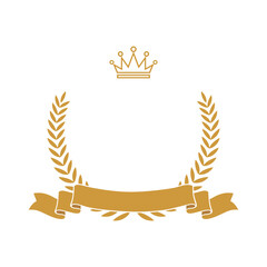 Wall Mural - gold award laurel wreath with ribbon, crown and empty place for name of winner. champion reward vect
