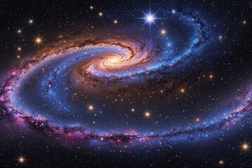 Wall Mural - Spiral Galaxy and Glowing Nebula Deep Space Background with Starry Stippling Art