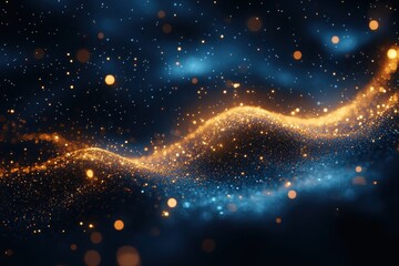 Poster - Colorful sparkles shimmer and flow in a wave-like pattern against a dark background