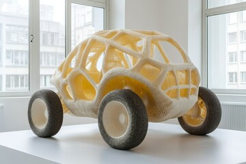 Poster - Sculptural car design showcases innovative 3D printing techniques in modern art exhibit