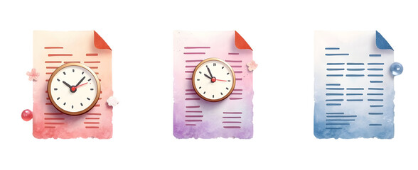 Poster - Colorful clocks on decorative paper, showcasing time management and creativity. cut out, transparent background