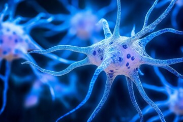 Aufkleber - Detailed view of neurons illustrating intricate structures and connections in a vibrant scientific representation