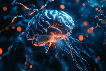 Aufkleber - Visualization of human brain activity with energetic neural connections in vibrant colors