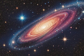 Wall Mural - mesmerizing cosmic art featuring stunning spiral galaxy eye-catching nebula and dazzling stars in re