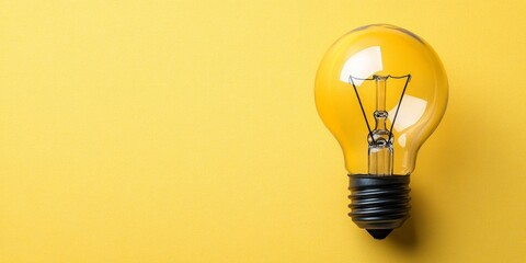 Poster - Illuminating Innovation A Single Light Bulb Shines Bright on a Vibrant Yellow Backdrop