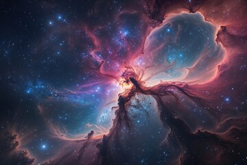 Wall Mural - Stunning Cosmic Panorama of Vibrant Nebulae in Vast Universe