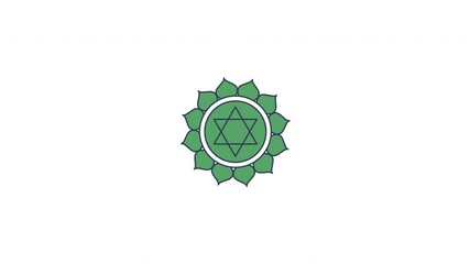 Poster - Anahata heart chakra symbol rotating in green 2D cartoon object animation. Love, compassion, emotional balance. Holistic health. Sacred geometry animated flat colorful item 4K video isolated on white
