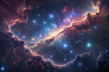 Wall Mural - Stunning Cosmic Display of a Dynamic Nebula and Bright Stars in a Mesmerizing Universe