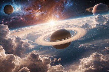 Wall Mural - Vibrant Cosmic Dreamscape Featuring Gorgeous Planetary Rings and Breathtaking Space Clouds in a Stunning Universe Setting
