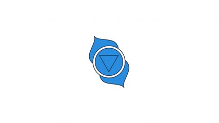 Poster - Ajna third eye chakra symbol rotating in blue 2D cartoon object animation. Intuition, perception, inner wisdom. Spirituality. Sacred geometry animated flat colorful item 4K video isolated on white
