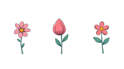 Poster - Three illustrated flowers with vibrant colors. cut out,isolated, transparent background