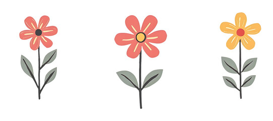 Poster - Illustration of three colorful flowers . cut out,isolated, transparent background