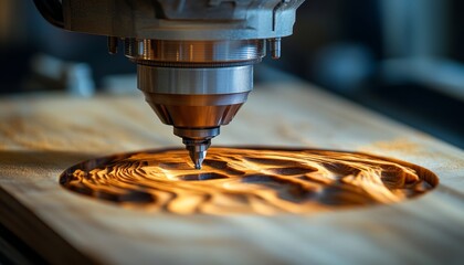 Poster - CNC Router Engraving Detailed Design in Wood Precision Craftsmanship and Modern Technology