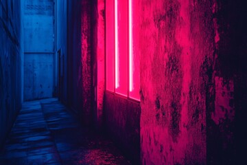 Poster - Vivid neon lights illuminate an urban alleyway creating a striking visual effect at night in a modern city