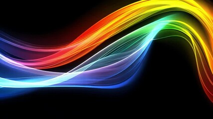 Poster - Vibrant Abstract Waves Dynamic Visual Journey of Rainbow Colors and Energy Against Black Background, Celebrating Creativity and Movement.