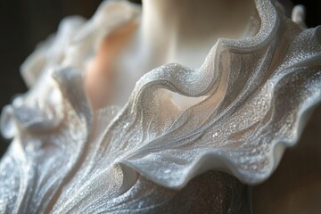 Poster - Elegant close-up of a shimmering fashion garment with intricate ruffles in a stylish setting for a modern design showcase