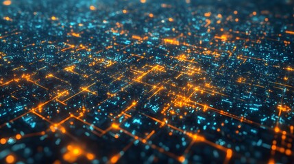 Fototapete - Futuristic city network glowing with data flowing through connections