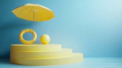 Aufkleber - Summer Beach Umbrella Life Preserver Sphere Minimalist 3D Rendering