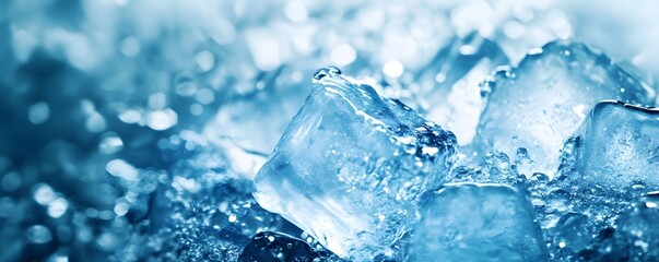 Poster - Sparkling ice cubes melting in refreshing water with bokeh effect