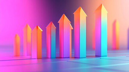 Poster - A creative D bar graph design featuring bars shaped like arrows, pointing upward against a gradient background, symbolizing growth and positive financial trends.
