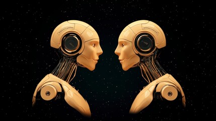 Poster - Futuristic Robots Face-to-Face with Advanced Technology and Realistic Features in Space