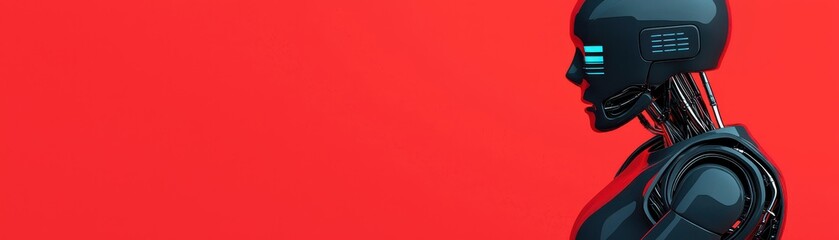Poster - A sleek, futuristic robot silhouette against a vibrant red background, emphasizing technology and innovation.