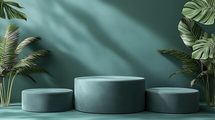 Poster - Teal Product Display Mockup with Tropical Leaves